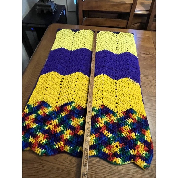 Multicolor Purple & Rainbow Chevron Crochet Knit Blanket Scarf Wrap Handmade - Picture 8 of 9
